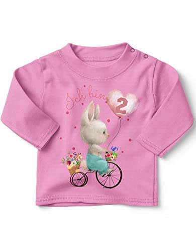 miKalino Baby/Kinder Longsleeve mit Spruch Ich Bin Zwei 2 Niedlicher Hase auf einem Fahrrad Langarm Shirt für Mädchen | Geschenkidee, Farbe:rosa, Grösse:92-98 von miKalino