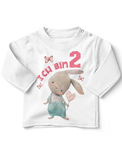 miKalino Baby/Kinder Longsleeve mit Spruch Ich Bin Zwei 2 Süßer Hase mit Herz Langarm Shirt für Mädchen | Geschenkidee, Farbe:Weiss, Grösse:92-98 von miKalino