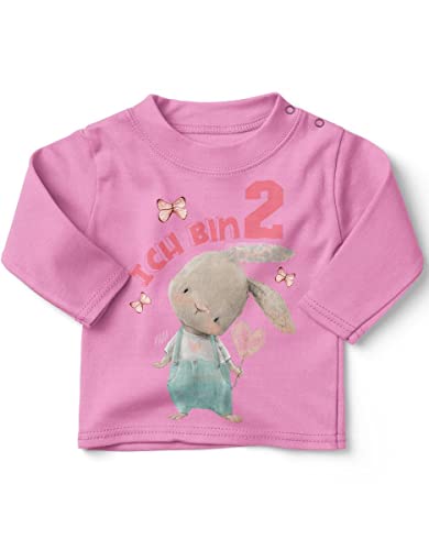 miKalino Baby/Kinder Longsleeve mit Spruch Ich Bin Zwei 2 Süßer Hase mit Herz Langarm Shirt für Mädchen | Geschenkidee, Farbe:rosa, Grösse:92-98 von miKalino