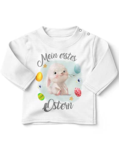 miKalino Baby/Kinder Longsleeve mit Spruch Mein erstes Ostern - Eier/Hase | Langarm Shirt für Jungen und Mädchen | Geschenkidee, Farbe:Weiss, Grösse:56-62 von miKalino