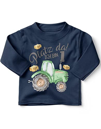 miKalino Jungen Kinder T-Shirt Langarm mit Spruch - Longsleeve mit Spruch für Kinder 1 Jahr mit Traktor - Kinder Langarm Shirt Baumwolle - Kinder T-Shirt lang - Geschenk, Farbe:Navy, Grösse:80-86 von miKalino