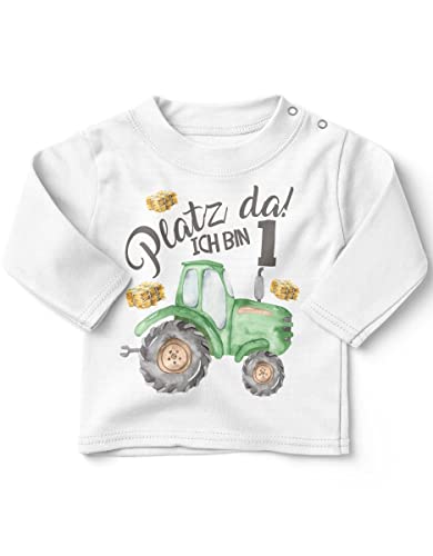 miKalino Jungen Kinder T-Shirt Langarm mit Spruch - Longsleeve mit Spruch für Kinder 1 Jahr mit Traktor - Kinder Langarm Shirt Baumwolle - Kinder T-Shirt lang - Geschenk, Farbe:Weiss, Grösse:80-86 von miKalino