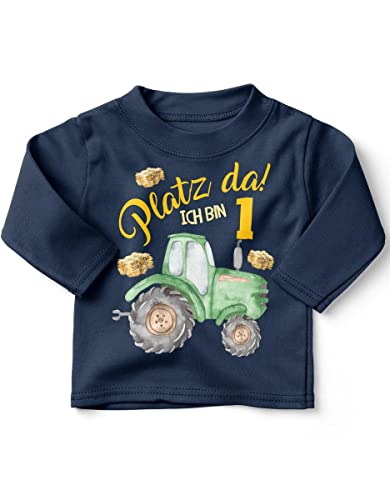 miKalino Jungen Kinder T-Shirt Langarm mit Spruch - Longsleeve mit Spruch für Kinder 1 Jahr mit Traktor - Kinder Langarm Shirt Baumwolle - Kinder T-Shirt lang - Geschenk, Farbe:Navy, Grösse:92-98 von miKalino