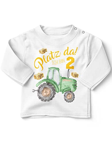 miKalino Jungen Kinder T-Shirt Langarm mit Spruch - Longsleeve mit Spruch für Kinder 1 Jahr mit Traktor - Kinder Langarm Shirt Baumwolle - Kinder T-Shirt lang - Geschenk, Farbe:Weiss, Grösse:80-86 von miKalino