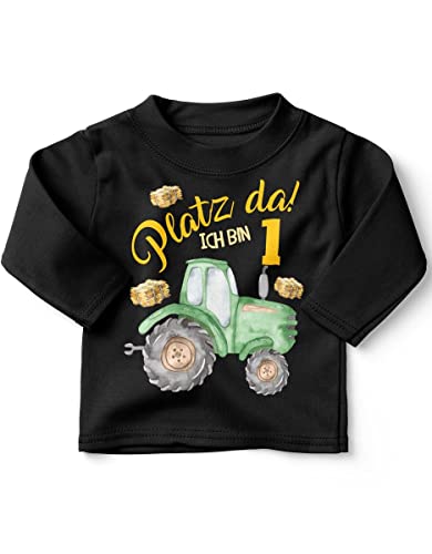 miKalino Jungen Kinder T-Shirt Langarm mit Spruch - Longsleeve mit Spruch für Kinder 1 Jahr mit Traktor - Kinder Langarm Shirt Baumwolle - Kinder T-Shirt lang - Geschenk, Farbe:schwarz, Grösse:80-86 von miKalino