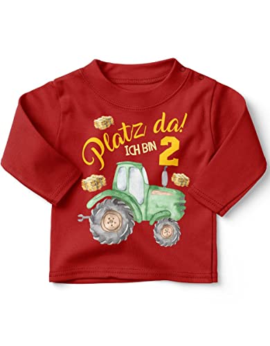 miKalino Baby/Kinder Longsleeve mit Spruch Platz Da ich Bin Zwei 2 Traktor Langarm Shirt für Jungen und Mädchen | Geschenkidee, Farbe:rot, Grösse:92-98 von miKalino