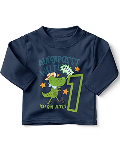 miKalino Baby/Kinder Longsleeve mit Spruch für Jungen Mädchen Unisex Langarm Aufgepasst Welt ich Bin jetzt 1 | handbedruckt in Deutschland, Farbe:Navy, Grösse:80-86 von miKalino