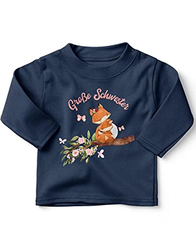 miKalino Baby/Kinder Longsleeve mit Spruch für Jungen Mädchen Unisex Langarm Große Schwester Fuchs | handbedruckt in Deutschland, Farbe:Navy, Grösse:80-86 von miKalino