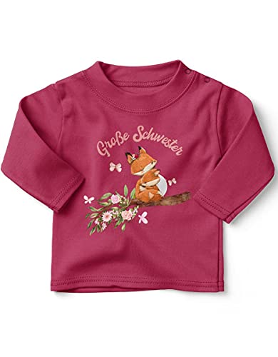 miKalino Baby/Kinder Longsleeve mit Spruch für Jungen Mädchen Unisex Langarm Große Schwester Fuchs | handbedruckt in Deutschland, Farbe:himbeerpink, Grösse:80-86 von miKalino