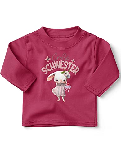 miKalino Baby/Kinder Longsleeve mit Spruch für Jungen Mädchen Unisex Langarm Große Schwester Hase | handbedruckt in Deutschland, Farbe:himbeerpink, Grösse:92-98 von miKalino