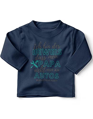 miKalino Baby/Kinder Longsleeve mit Spruch für Jungen Mädchen Unisex Langarm Ich Bin der Beweis, DASS Papa Nicht nur an Autos herumschraubt | handbedruckt in Deutschland, Farbe:Navy, Grösse:80-86 von miKalino