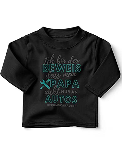 miKalino Baby/Kinder Longsleeve mit Spruch für Jungen Mädchen Unisex Langarm Ich Bin der Beweis, DASS Papa Nicht nur an Autos herumschraubt | handbedruckt in Deutschland, Farbe:schwarz, Grösse:68-74 von miKalino