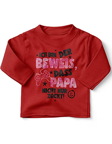 miKalino Baby/Kinder Longsleeve mit Spruch für Jungen Mädchen Unisex Langarm Ich Bin der Beweis, DASS Papa Nicht nur zockt rosa | handbedruckt in Deutschland, Farbe:rot, Grösse:68-74 von miKalino