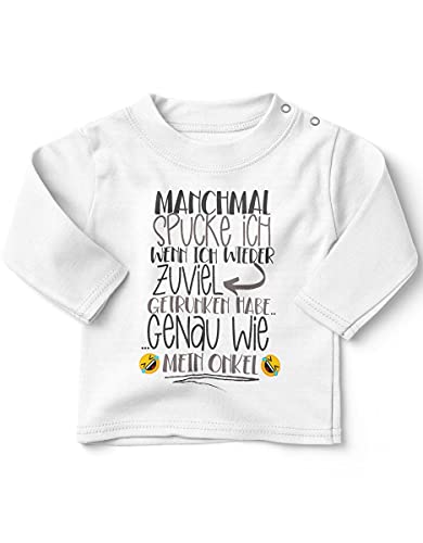 miKalino Baby/Kinder Longsleeve mit Spruch für Jungen Mädchen Unisex Langarm Manchmal spucke ich wenn ich zuviel getrunken Habe Onkel | handbedruckt in Deutschland, Farbe:Weiss, Grösse:80-86 von miKalino