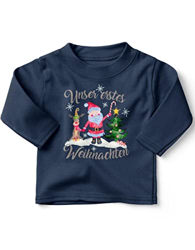 miKalino Baby/Kinder Longsleeve mit Spruch für Jungen Mädchen Unisex Langarm Unser erstes Weihnachten | handbedruckt in Deutschland, Farbe:Navy, Grösse:56-62 von miKalino