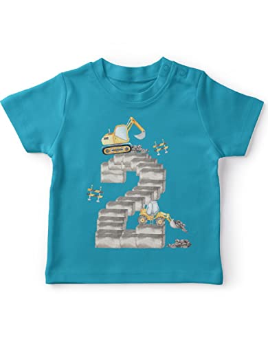 miKalino Baby/Kinder T-Shirt mit Spruch 2 - Bagger Geburtstag Kurzarm Shirt für Jungen und Mädchen | Geschenkidee, Farbe:Atoll, Grösse:92-98 von miKalino