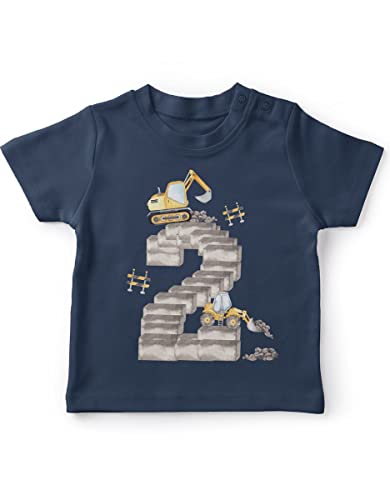 miKalino Baby/Kinder T-Shirt mit Spruch 2 - Bagger Geburtstag Kurzarm Shirt für Jungen und Mädchen | Geschenkidee, Farbe:Navy, Grösse:92-98 von miKalino