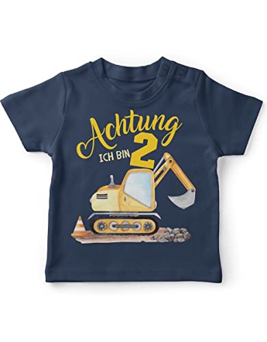 miKalino Baby/Kinder T-Shirt mit Spruch Achtung ich Bin Zwei 2 Bagger Schaufelbagger Kurzarm Shirt für Mädchen | Geschenkidee, Farbe:Navy, Grösse:80-86 von miKalino