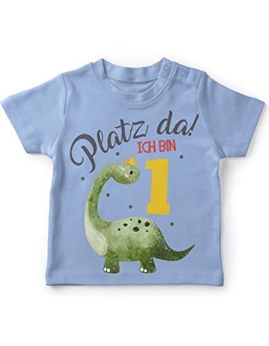 miKalino Baby/Kinder T-Shirt mit Spruch Platz Da ich Bin Eins 1 Dinosaurier mit Krone Kurzarm Shirt für Mädchen | Geschenkidee, Farbe:Sky, Grösse:80-86 von miKalino