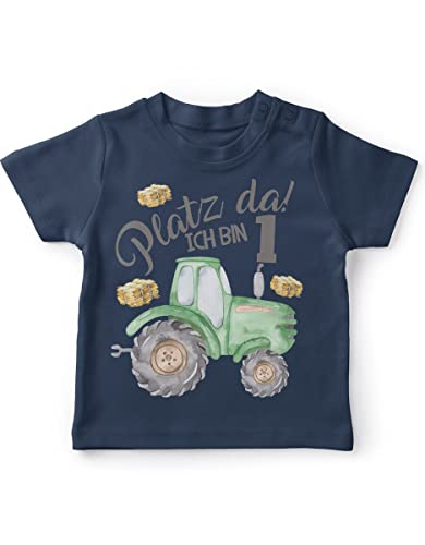 miKalino Jungen Kinder T-Shirt Kurzarm mit Spruch für Kinder 1 Jahre mit Traktor - Kinder Kurzarm Shirt Baumwolle - Kinder T-Shirt kurz - Geschenk, Farbe:Navy, Grösse:68-74 von miKalino