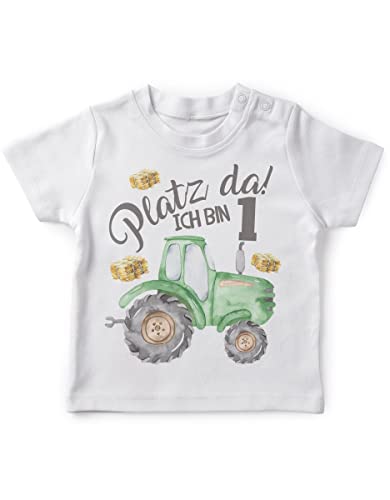 miKalino Jungen Kinder T-Shirt Kurzarm mit Spruch für Kinder 1 Jahre mit Traktor - Kinder Kurzarm Shirt Baumwolle - Kinder T-Shirt kurz - Geschenk, Farbe:Weiss, Grösse:68-74 von miKalino