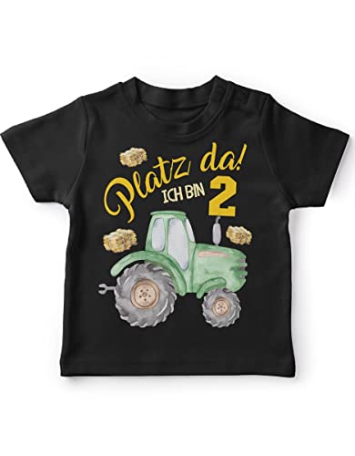 miKalino Baby/Kinder T-Shirt mit Spruch Platz Da ich Bin Zwei 2 Traktor Kurzarm Shirt für Mädchen | Geschenkidee, Farbe:schwarz, Grösse:80-86 von miKalino