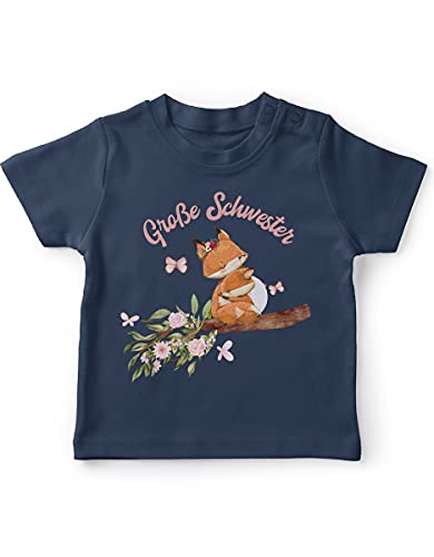 miKalino Baby/Kinder T-Shirt mit Spruch für Jungen Mädchen Unisex Kurzarm Große Schwester Fuchs | handbedruckt in Deutschland, Farbe:Navy, Grösse:92-98 von miKalino