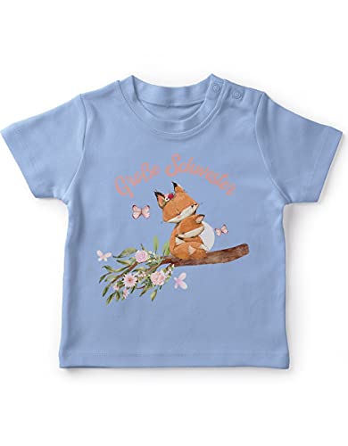 miKalino Baby/Kinder T-Shirt mit Spruch für Jungen Mädchen Unisex Kurzarm Große Schwester Fuchs | handbedruckt in Deutschland, Farbe:Sky, Grösse:92-98 von miKalino