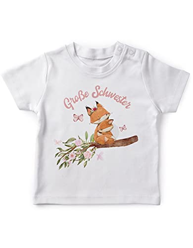 miKalino Baby/Kinder T-Shirt mit Spruch für Jungen Mädchen Unisex Kurzarm Große Schwester Fuchs | handbedruckt in Deutschland, Farbe:Weiss, Grösse:80-86 von miKalino