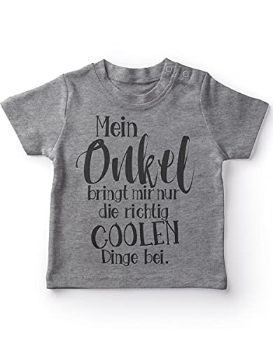 miKalino Baby/Kinder T-Shirt mit Spruch für Jungen Mädchen Unisex Kurzarm Mein Onkel bringt Mir nur die coolen Dinge bei | handbedruckt in Deutschland, Farbe:Heather, Grösse:68-74 von miKalino