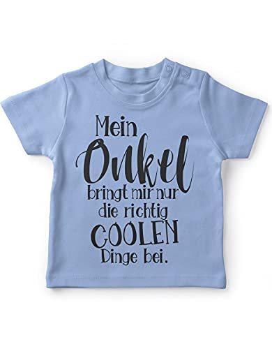 miKalino Baby/Kinder T-Shirt mit Spruch für Jungen Mädchen Unisex Kurzarm Mein Onkel bringt Mir nur die coolen Dinge bei | handbedruckt in Deutschland, Farbe:Sky, Grösse:68-74 von miKalino