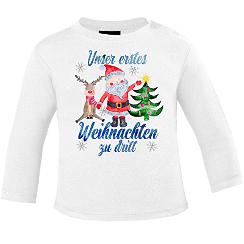 miKalino Baby Longsleeve Unser erstes Weihnachten zu dritt blau, Farbe:Weiss, Grösse:56-62 von miKalino