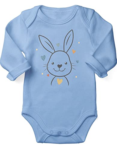 miKalino Babybody für Ostern Hase mit bunten Herzen | Langarm Strampler Ostergeschenke Ostern Baby Kleidung für Jungen und Mädchen | Oster Geschenkidee, Farbe:sky, Grösse:86-92 von miKalino