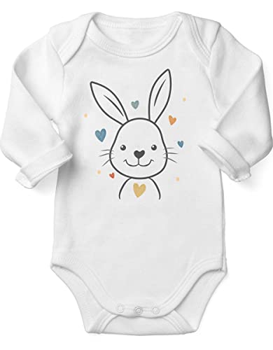 miKalino Babybody für Ostern Hase mit bunten Herzen | Langarm Strampler Ostergeschenke Ostern Baby Kleidung für Jungen und Mädchen | Oster Geschenkidee, Farbe:weiss, Grösse:80 von miKalino