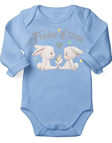 miKalino Babybody mit Spruch Frohe Ostern | Langarm Strampler für Jungen und Mädchen | Geschenkidee, Farbe:sky, Grösse:74 von miKalino