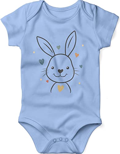 miKalino Babybody für Ostern Hase mit bunten Herzen | Kurzarm Strampler Ostergeschenke Ostern Baby Kleidung für Jungen und Mädchen | Oster Geschenkidee, Farbe:sky, Grösse:86-92 von miKalino