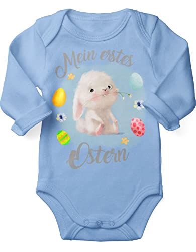 miKalino Babybody mit Spruch Mein erstes Ostern - Eier/Hase | Langarm Strampler für Jungen und Mädchen | Geschenkidee, Farbe:sky, Grösse:62 von miKalino