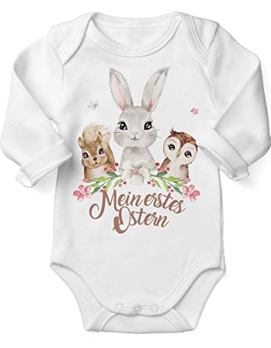 miKalino Babybody mit Spruch Mein erstes Ostern Hase | Langarm Strampler Ostergeschenke Ostern Baby Kleidung für Jungen und Mädchen | Oster Geschenkidee, Farbe:Weiss, Grösse:68 von miKalino