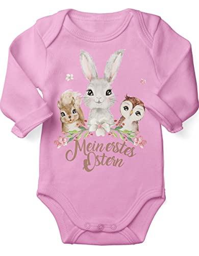 miKalino Babybody mit Spruch Mein erstes Ostern Hase | Langarm Strampler Ostergeschenke Ostern Baby Kleidung für Jungen und Mädchen | Oster Geschenkidee, Farbe:rosa, Grösse:56 von miKalino