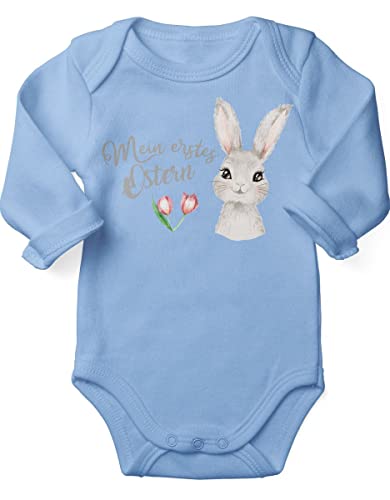 miKalino Babybody mit Spruch Mein erstes Ostern | Langarm Strampler für Jungen und Mädchen | Geschenkidee, Farbe:sky, Grösse:56 von miKalino