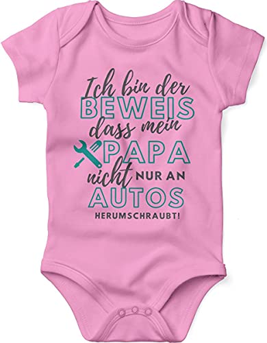 miKalino Babybody mit Spruch für Jungen Mädchen Unisex kurzarm Ich bin der Beweis, dass Papa nicht nur an Autos herumschraubt | handbedruckt in Deutschland, Farbe:rosa, Grösse:56 von miKalino