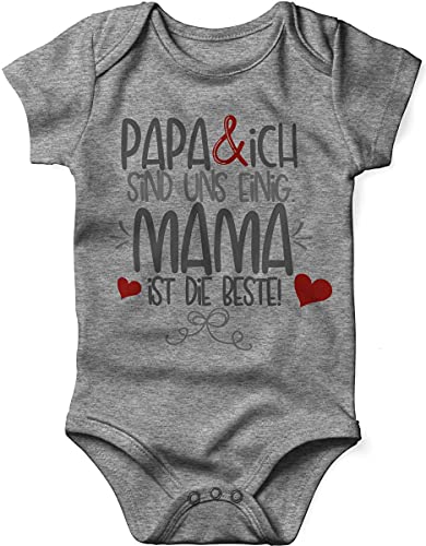 miKalino Babybody mit Spruch für Jungen Mädchen Unisex kurzarm Papa & ich sind uns einig Mama ist die Beste | handbedruckt in Deutschland, Farbe:heather, Grösse:56 von miKalino