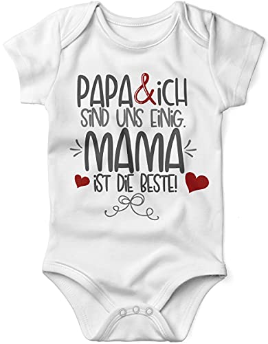 miKalino Babybody mit Spruch für Jungen Mädchen Unisex kurzarm Papa & ich sind uns einig Mama ist die Beste | handbedruckt in Deutschland, Farbe:weiss, Grösse:56 von miKalino