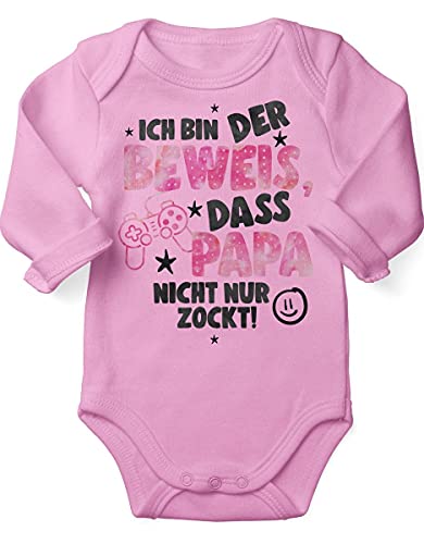 miKalino Babybody mit Spruch für Jungen Mädchen Unisex Langarm Ich bin der Beweis, dass Papa nicht nur zockt rosa | handbedruckt in Deutschland, Farbe:rosa, Grösse:56 von miKalino