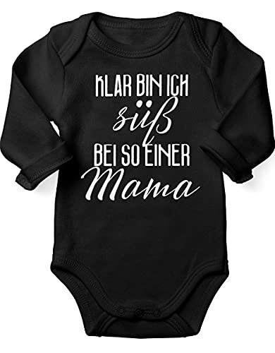 miKalino Babybody mit Spruch für Jungen Mädchen Unisex Langarm Klar bin ich süß - bei so einer Mama | handbedruckt in Deutschland | Handmade with love, Farbe:schwarz, Grösse:74 von miKalino