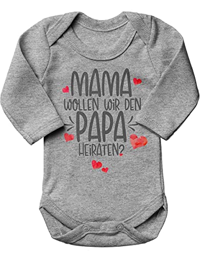 miKalino Babybody mit Spruch für Jungen Mädchen Unisex Langarm Mama, wollen wir den Papa heiraten? | handbedruckt in Deutschland, Farbe:heather, Grösse:80 von miKalino