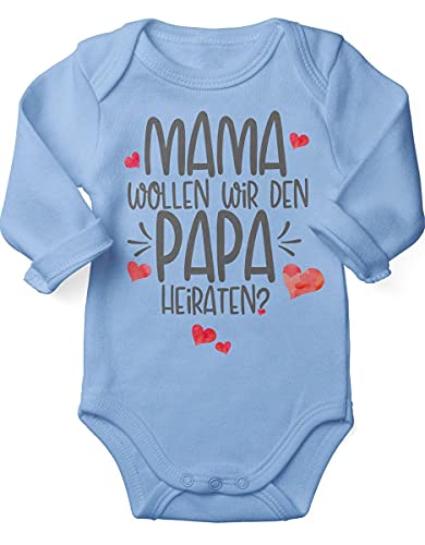 miKalino Babybody mit Spruch für Jungen Mädchen Unisex Langarm Mama, wollen wir den Papa heiraten? | handbedruckt in Deutschland, Farbe:sky, Grösse:68 von miKalino