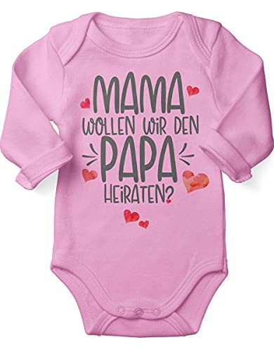 miKalino Babybody mit Spruch für Jungen Mädchen Unisex Langarm Mama, wollen wir den Papa heiraten? | handbedruckt in Deutschland, Farbe:rosa, Grösse:56 von miKalino