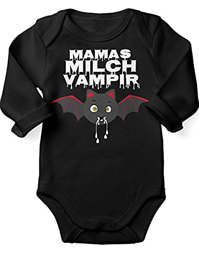 miKalino Babybody mit Spruch für Jungen Mädchen Unisex Langarm Mamas Milch Vampir | handbedruckt in Deutschland | Handmade with love, Farbe:schwarz, Grösse:62 von miKalino