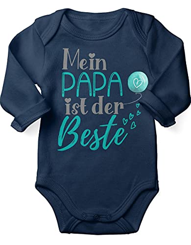 miKalino Babybody mit Spruch für Jungen Mädchen Unisex Langarm Mein Papa ist der Beste | handbedruckt in Deutschland, Farbe:navy, Grösse:80 von miKalino